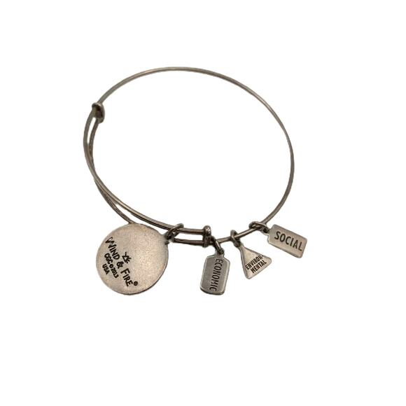 ✨ Wind & Fire Cross Fleur-De-Lis Bangle | Silver Tone Adjustable USA Charm - Picture 8 of 12